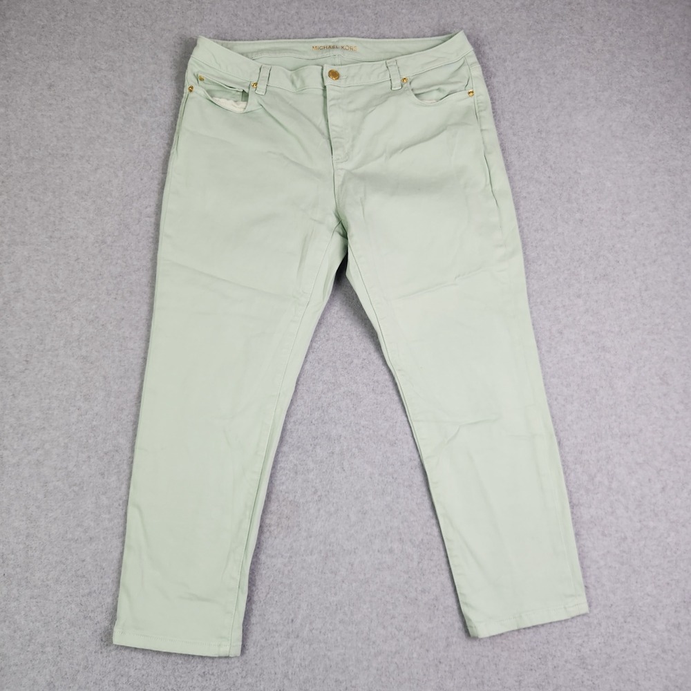 Michael Kors Pants Womens 12 Mint Green Izzy Crop Skinny Mid Rise Gold Hardware